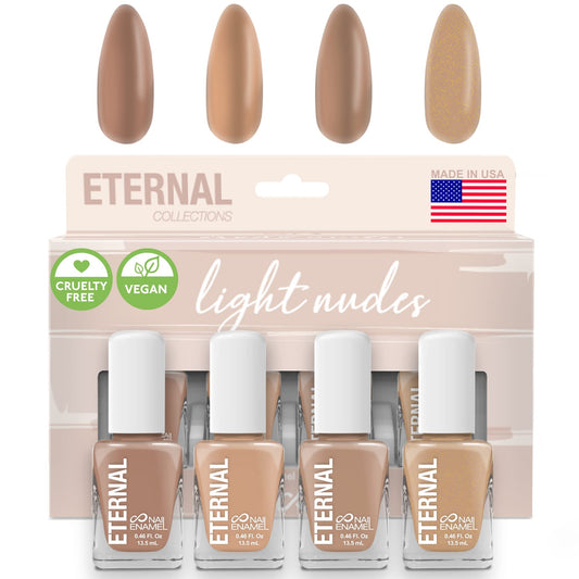 Eternal Nude Nail Polish Set bottle closeup shows natural tones for versatile looks.