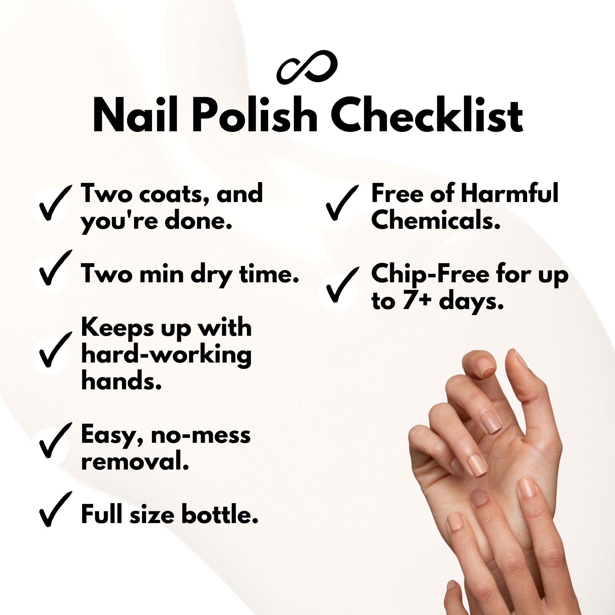 Eternal Nude Polish gloss finish adds lasting shine on natural nails.