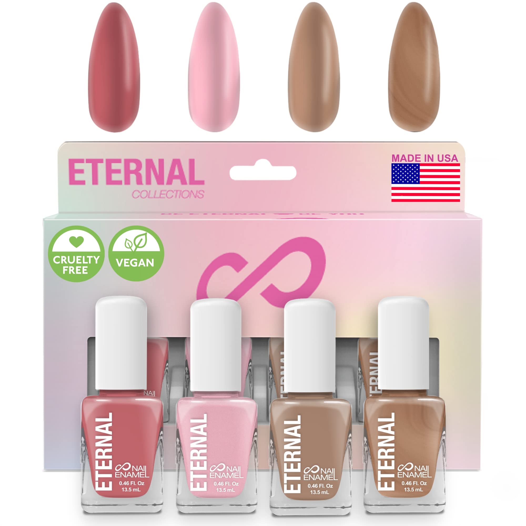 Eternal Nude Nail Polish Set rose gold bottle shows quick-dry formula for busy days