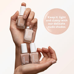 Eternal Nude Polish swatches highlight light neutrals compatible with many skin tones.