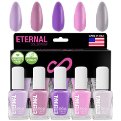 Eternal Pastel Nail Polish Set lilac-pink bottles with glossy finish for quick-dry nails.
