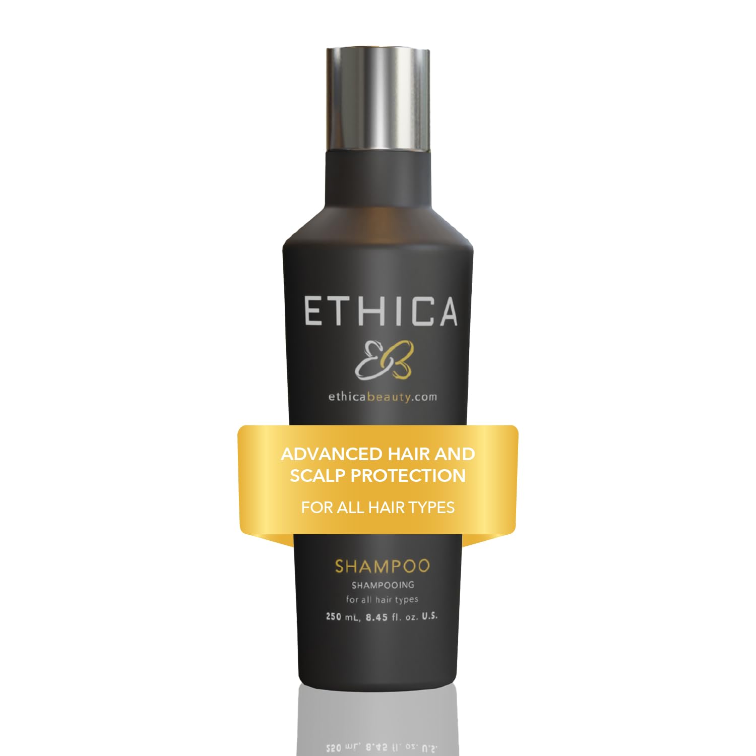 Ethica Beauty sulfate-free shampoo bottle showing gentle cleansing and color protection