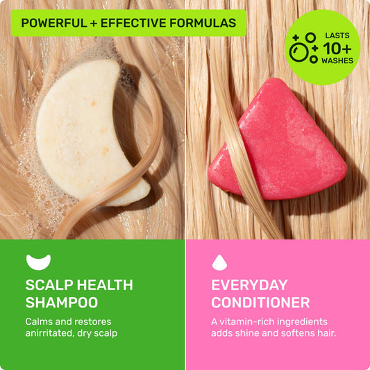 Ethique Scalp Health Shampoo bar highlighting oatmeal and neem for itchy scalps