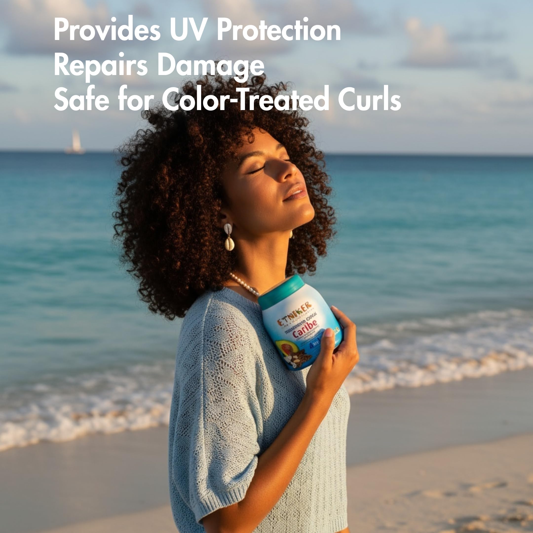 Etniker Caribe curly hair mask hydrates and nourishes for shiny, manageable curls.