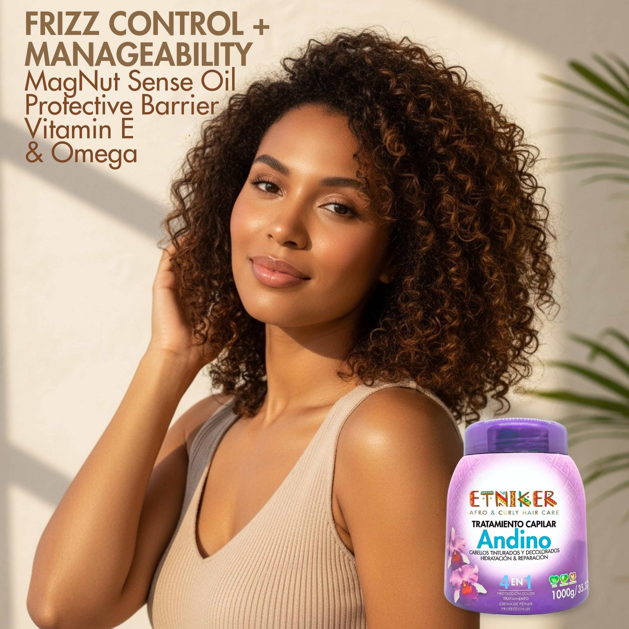ETNIKER ANDINO orchid balancing technology supports curl definition and bounce.