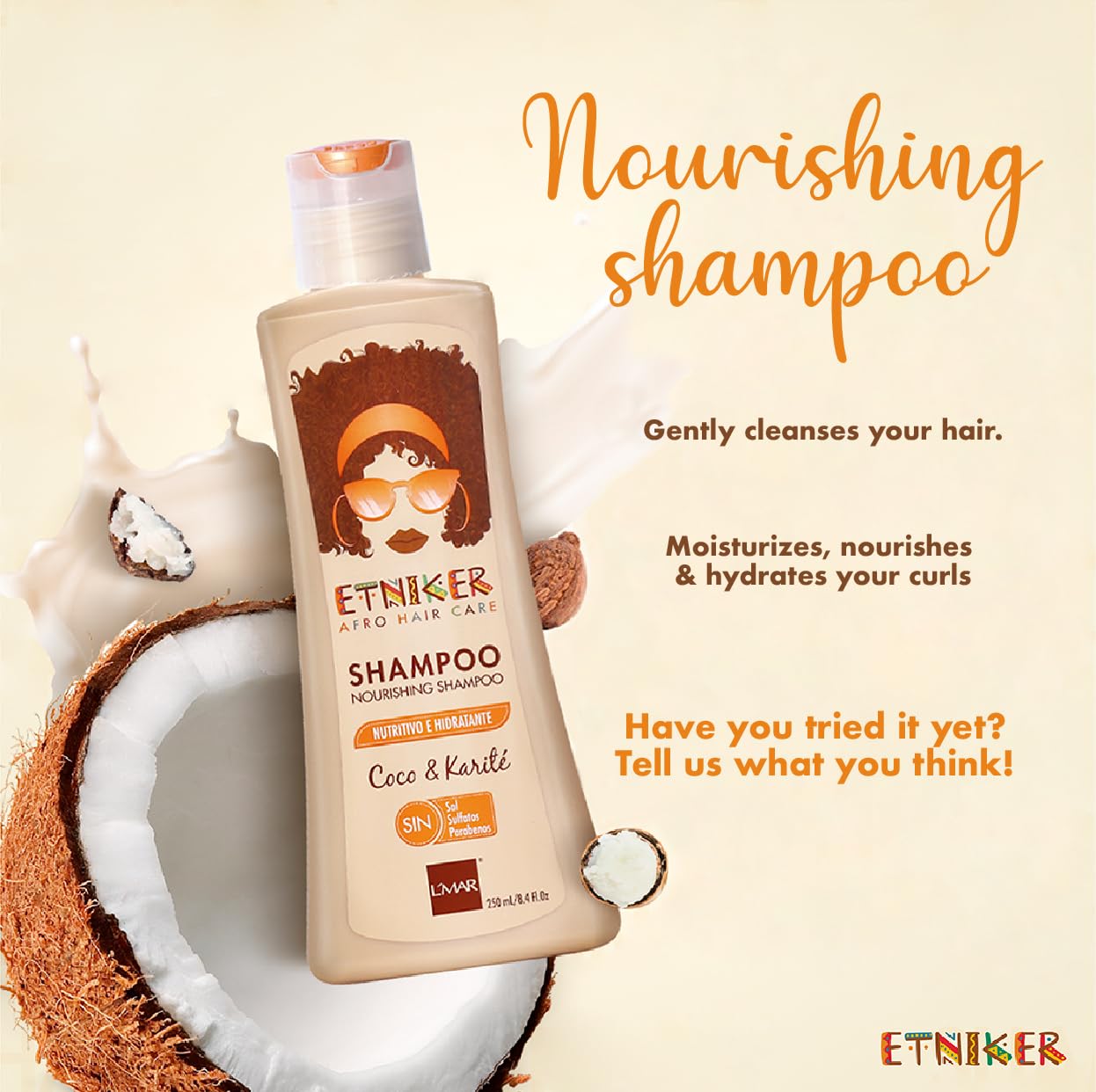 ETNIKER Nourishing Shampoo hands create a smooth, foamy lather for curly textures.