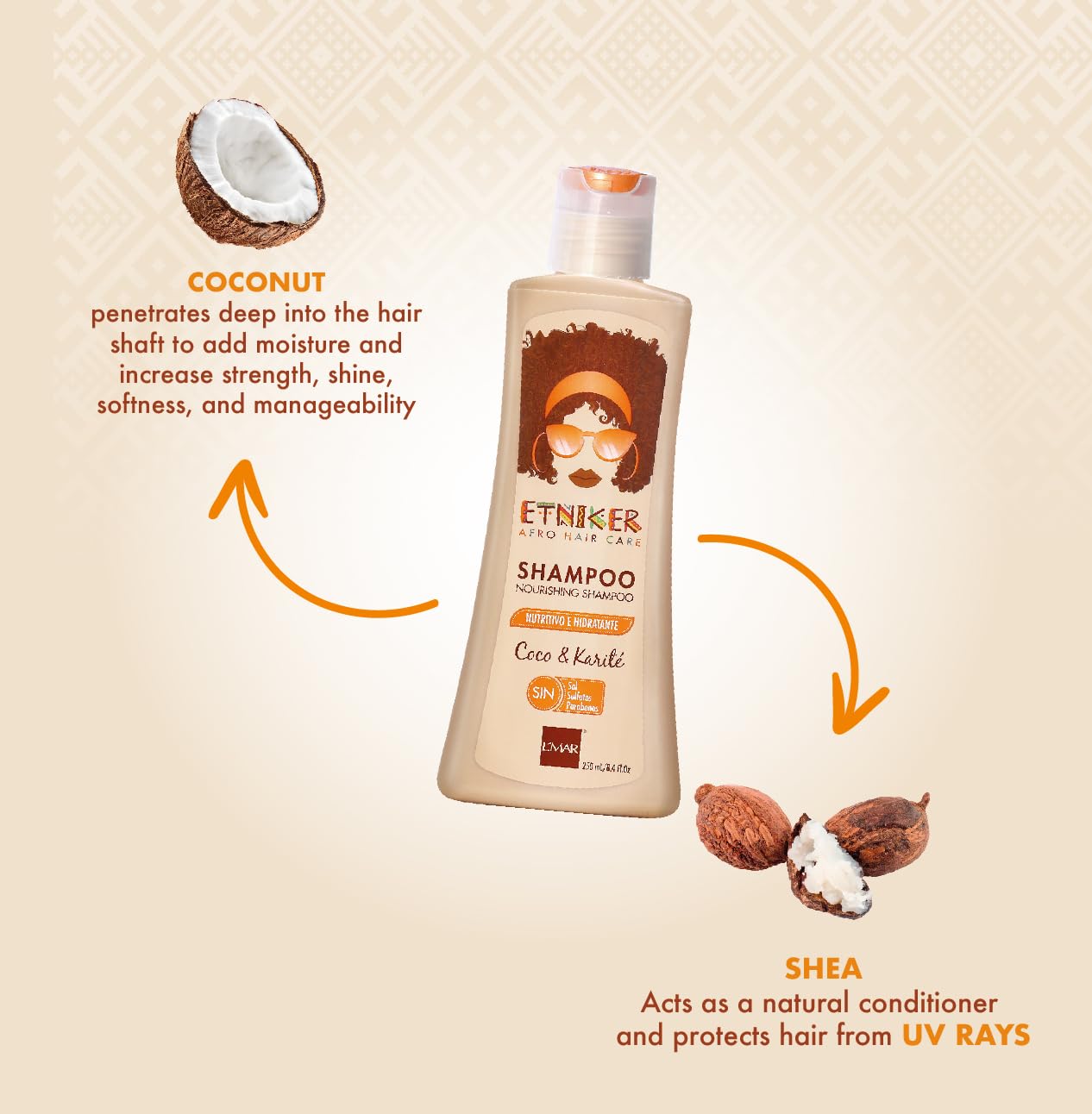 ETNIKER Nourishing Shampoo packaging shown on sink supports daily hair care.