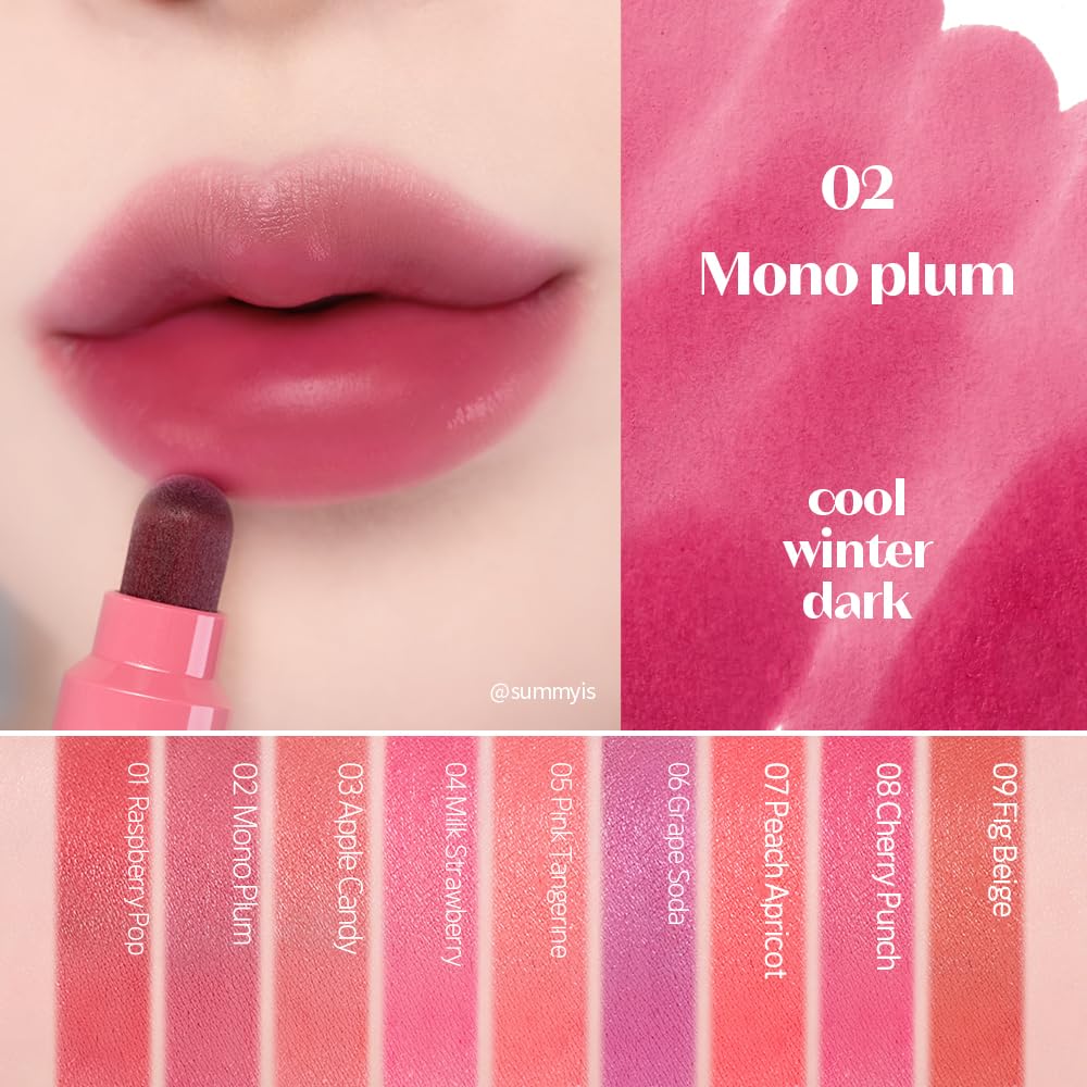 ETUDE Dear Darling Marker Tint 2 Plum swatch reveals glossy hydrated finish