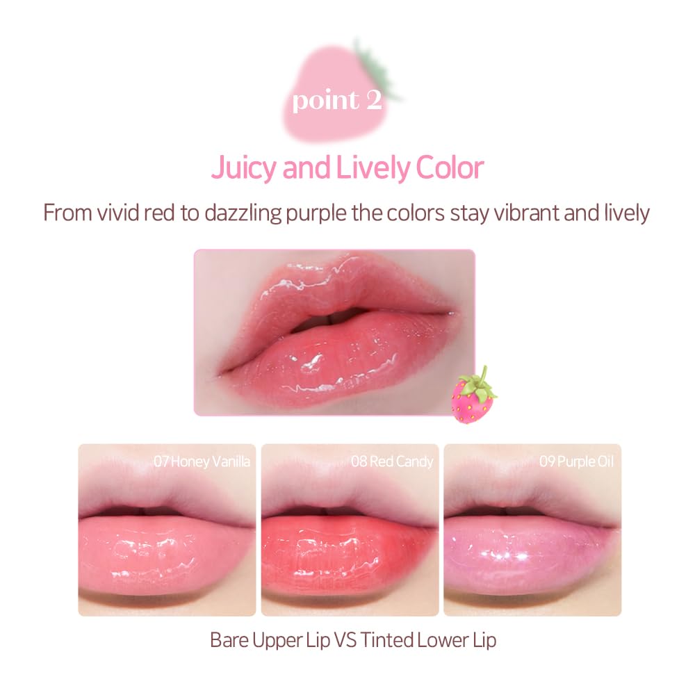 ETUDE Dear Darling Oil Tint 7 Honey Vanilla glossy finish on natural lip look
