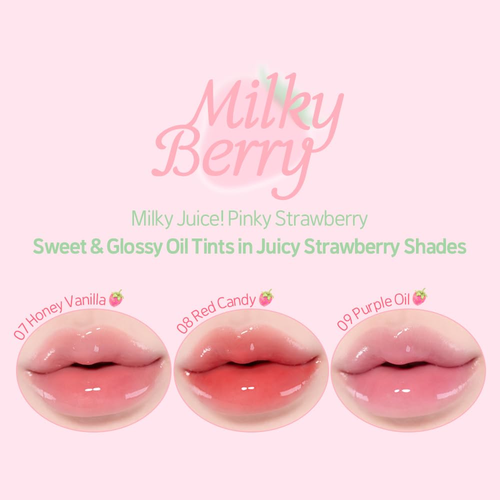 ETUDE Dear Darling Oil Tint 7 Honey Vanilla wand application showing glossy lip finish
