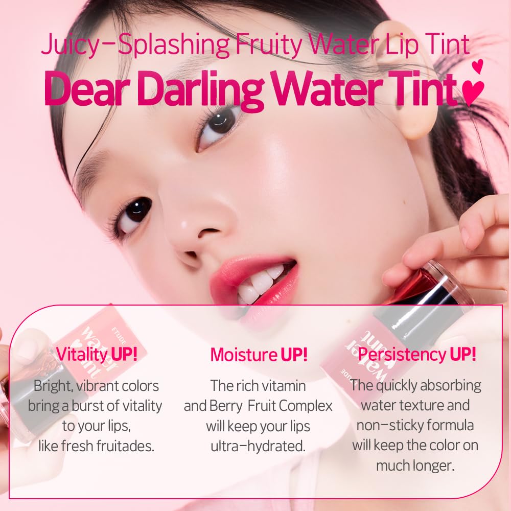 ETUDE Dear Darling Water Tint Cherry Ade arm swatch showing vibrant payoff
