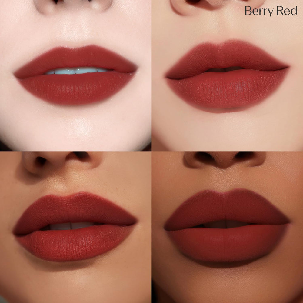 Etude Fixing Tint Berry Red application demonstrates rich pigment for bold lips.