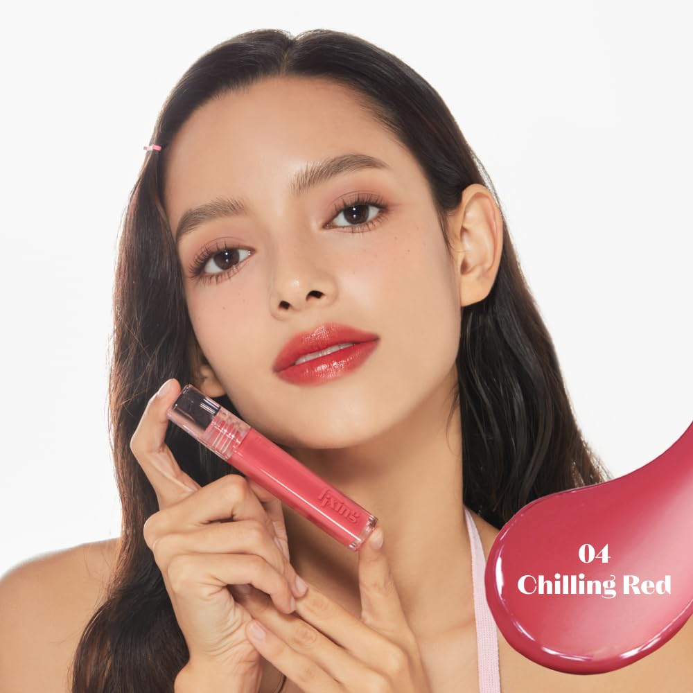 ETUDE Glow Fixing Tint 4 Chilling Red wand application for precise, glossy shine.