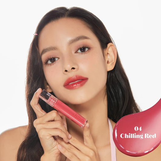 ETUDE Glow Fixing Tint 4 Chilling Red wand application for precise, glossy shine.