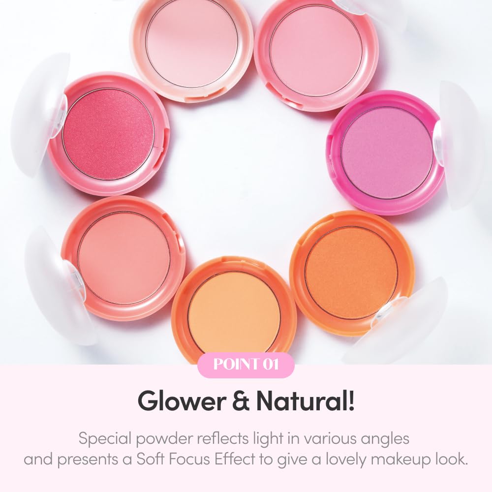 ETUDE Lovely Cookie Blusher Grapefruit Jelly cheek-swatches reveal warm glow and blendable color.