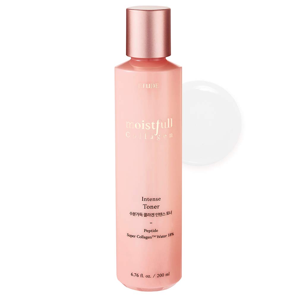 ETUDE Moistfull Collagen Intense Toner bottle close-up highlights hydrating formula