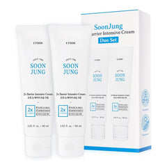 Etude SoonJung 2x Intensive Cream Duo bottles shown for gentle daily hydration.