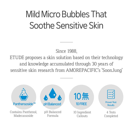 ETUDE SoonJung whipped foam close-up illustrates soft, moisturizing bubbles