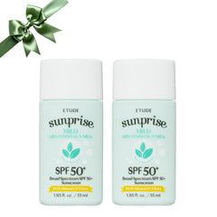 ETUDE Sunprise Mild Airy Finish Sun Milk Duo bottle shows light, mineral SPF protection.
