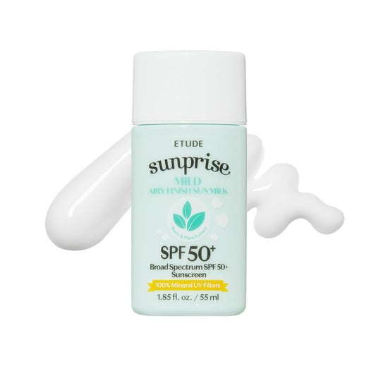 ETUDE Sunprise Mild Sun Milk bottle offering mineral-based sun protection.