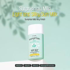 ETUDE Sunprise Mild Sun Milk pump for controlled, mess-free application.