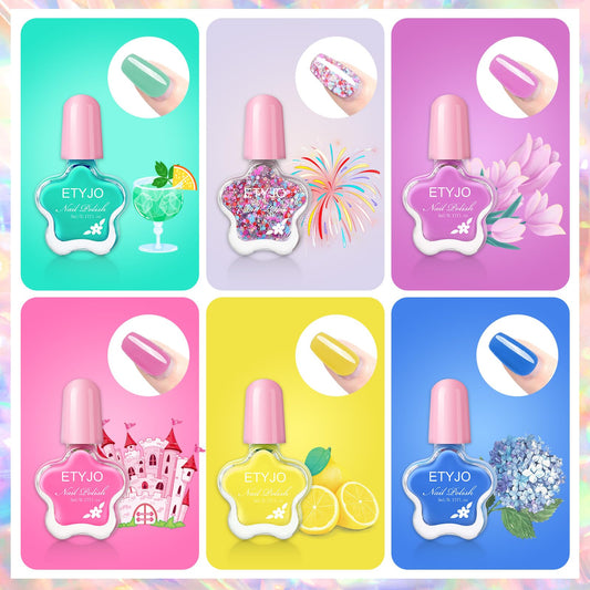 ETYJO kids nail polish set colors display features six playful shades for creative manis.