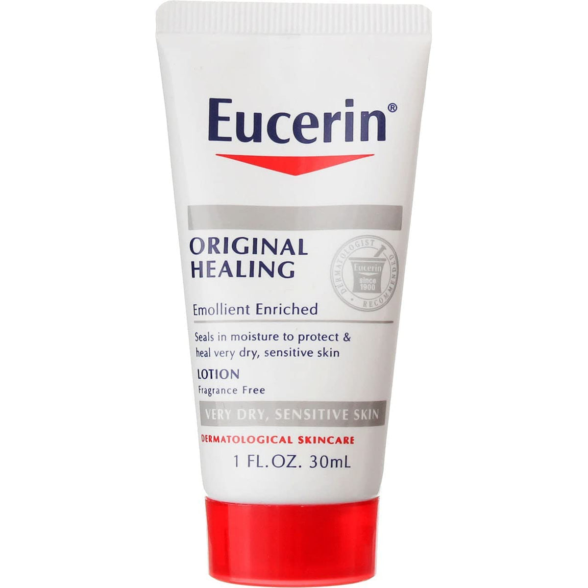 Eucerin Original Moisturizing Lotion 1oz bottle offering gentle hydration for very dry skin
