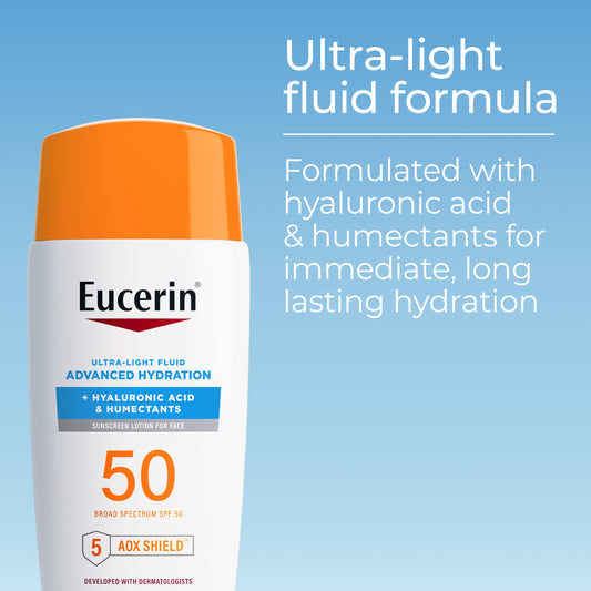 Close-up of Eucerin sunscreen texture showing invisible finish under makeup.