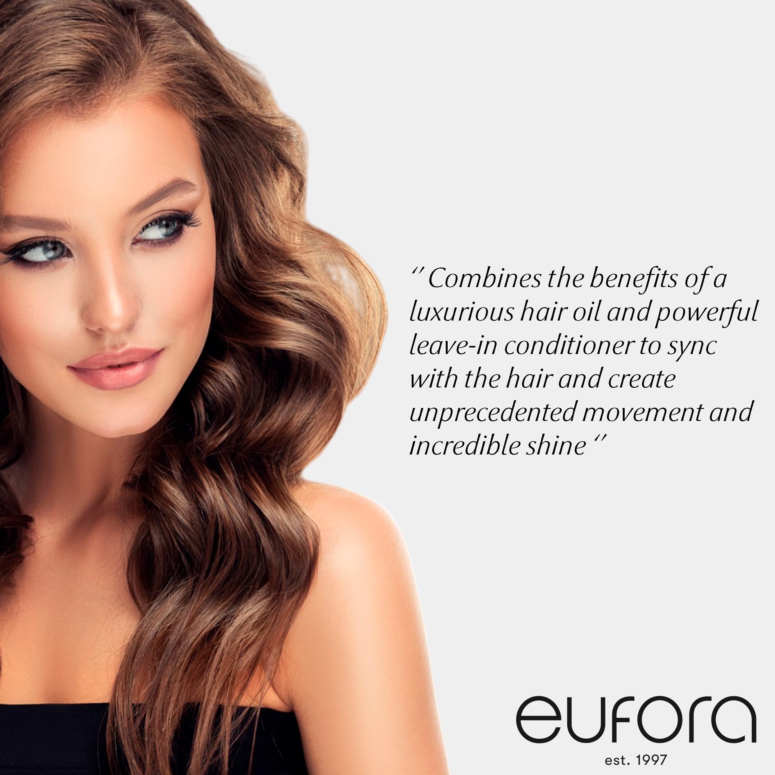 Eufora Elixirone softness serum application demonstrates silky, movable hair
