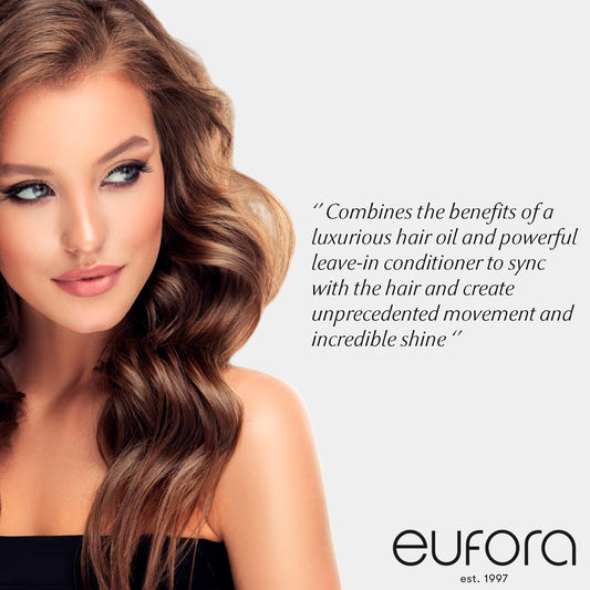 Eufora Elixirone softness serum application demonstrates silky, movable hair