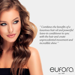 Eufora Elixirone softness serum application demonstrates silky, movable hair
