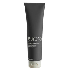 Eufora Beautifying Elixirs Moisture Masque jar closeup highlighting rich hydration for dry hair.