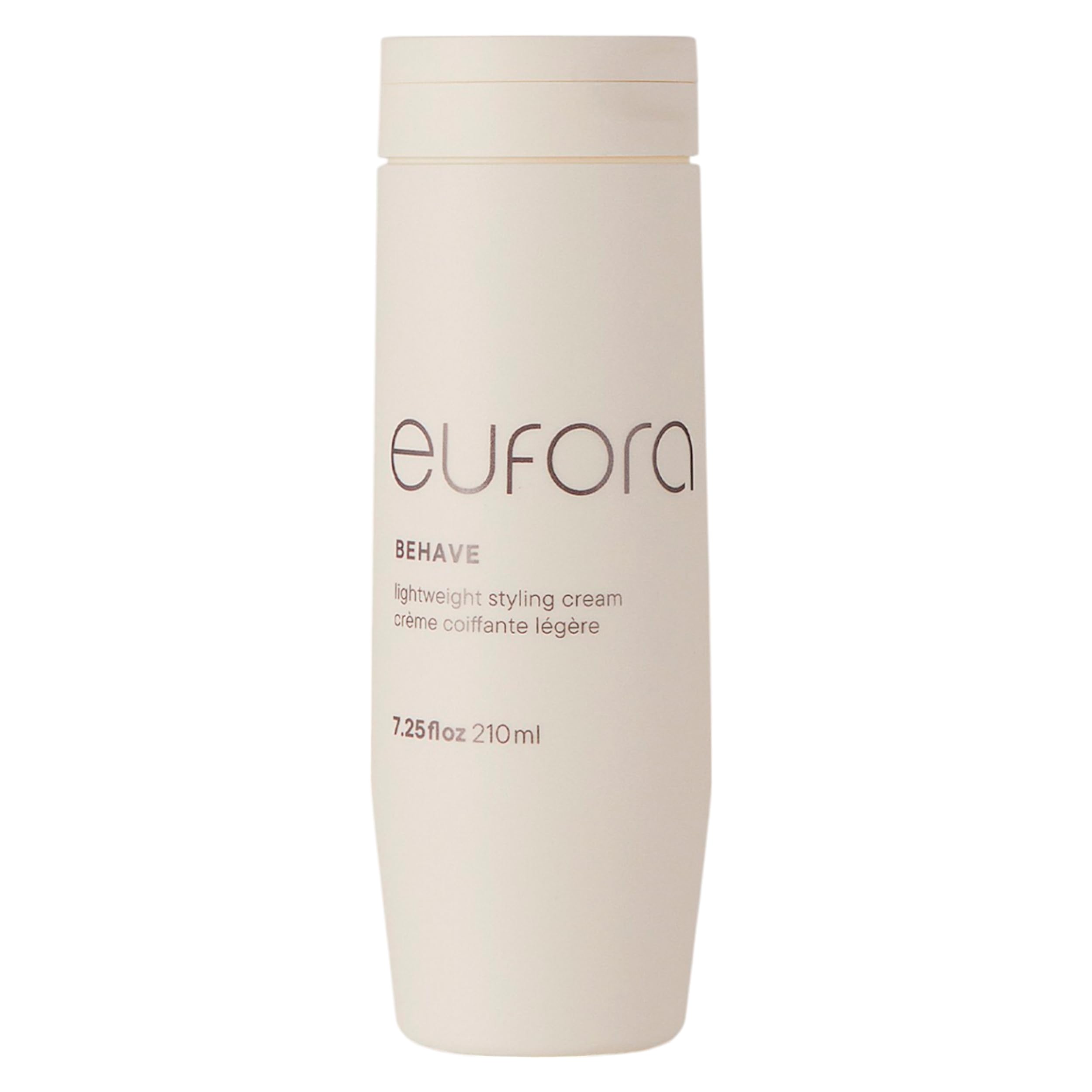 Eufora Behaive lightweight styling cream bottle pour for precise application and frizz control.