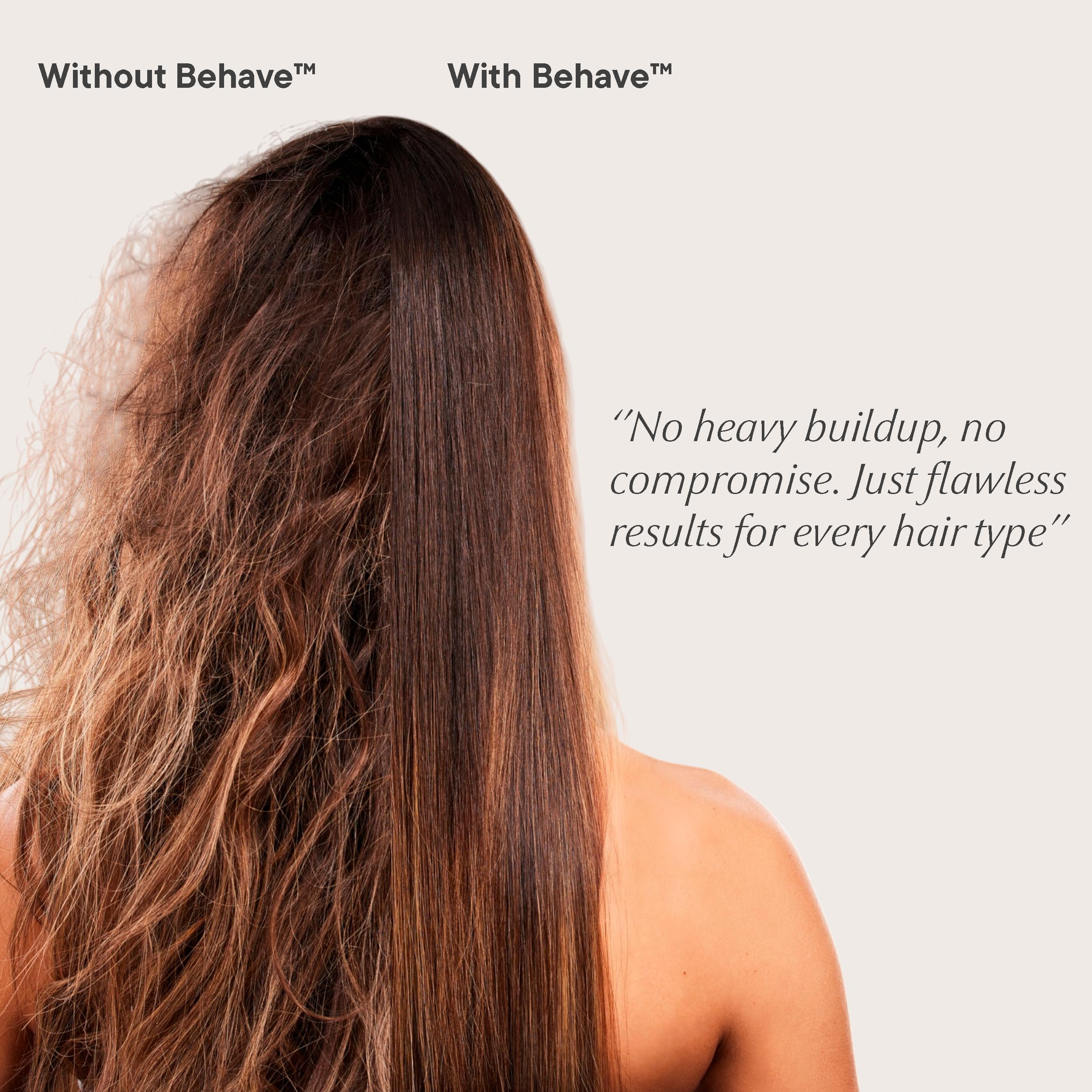 Eufora Behaive styling cream on defined curls delivering glossy, flexible hold.