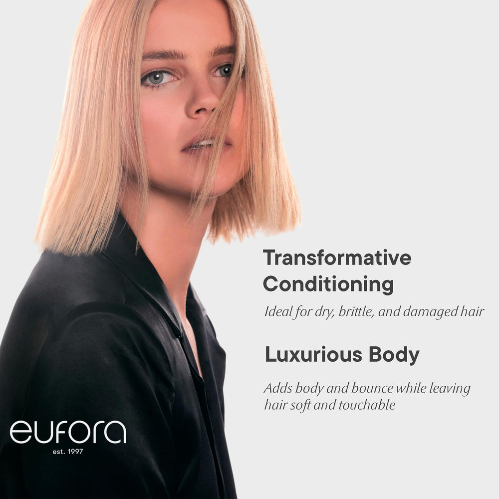 Eufora Bodifying Conditioner 36oz bottle side illustrates UV protection for color longevity