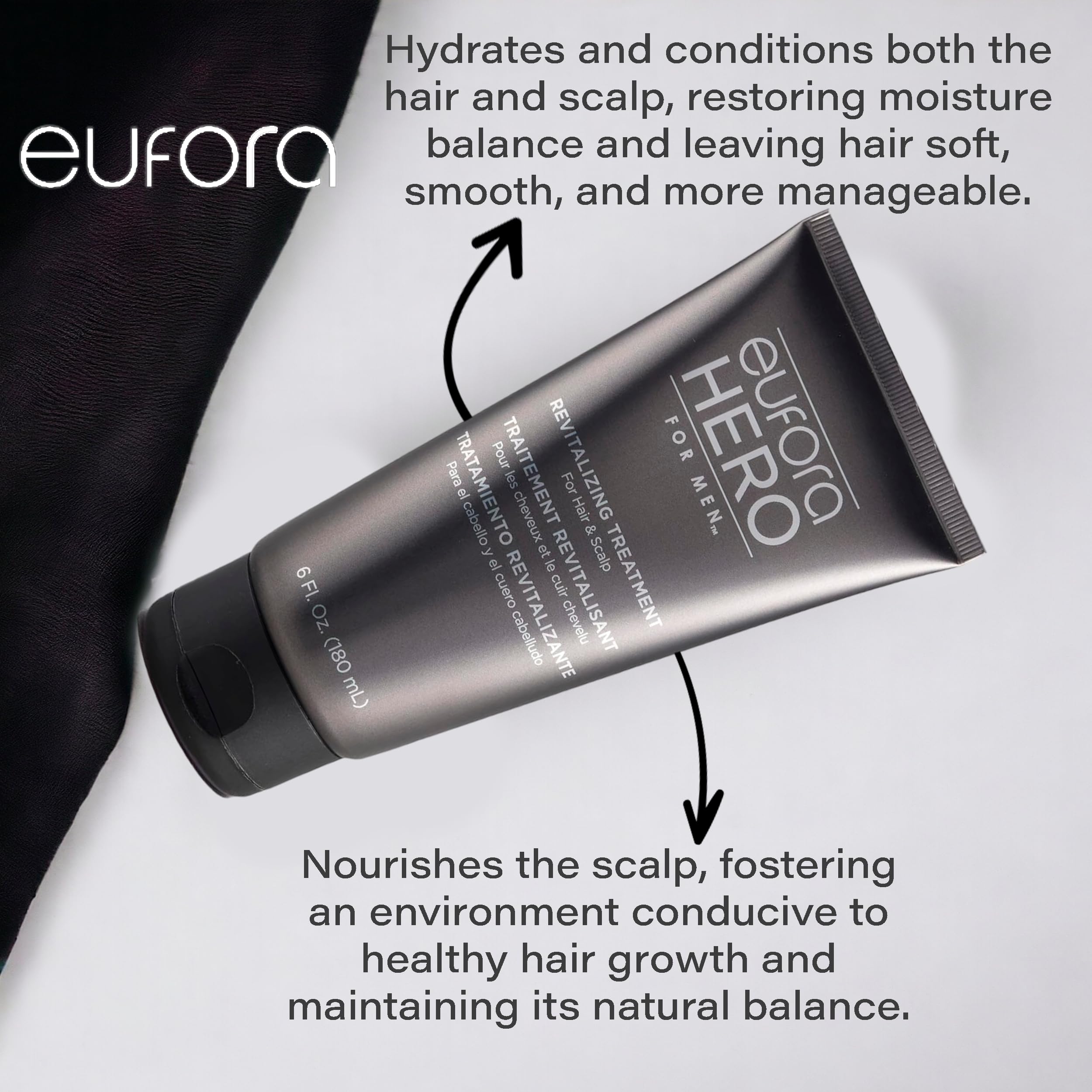 Eufora Hero Men Revitalizing Treatment on hair after use, leaving stronger and moisturized strands