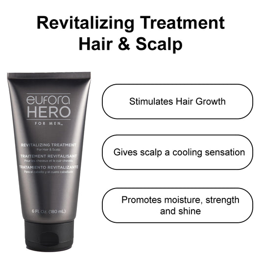 Eufora Hero Men Revitalizing Treatment being poured for even scalp distribution and refreshing feel
