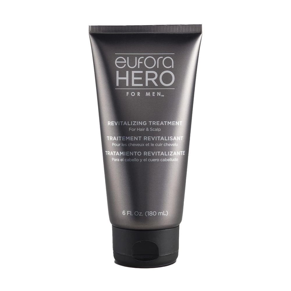 Eufora Hero Men Revitalizing Treatment bottle close-up showing conditioning effects