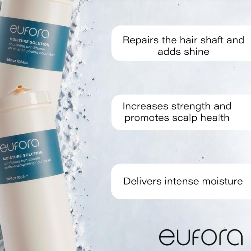 Eufora Moisture Solution label highlights nourishing formula for hair