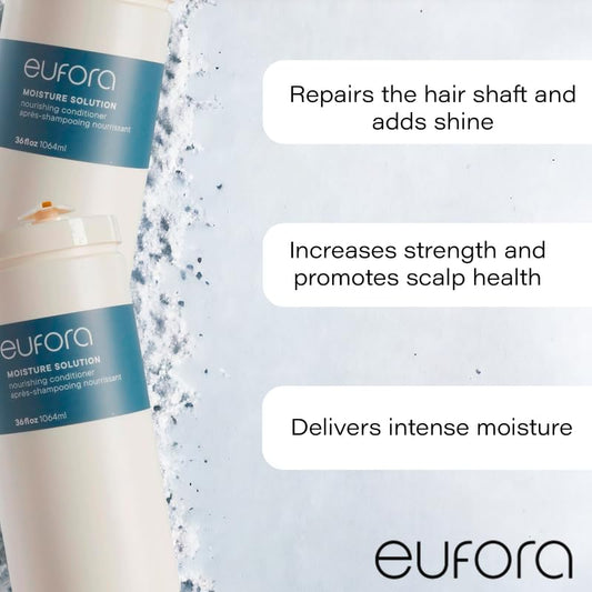 Eufora Moisture Solution label highlights nourishing formula for hair