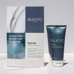 Eufora Refine blow-dry-ready cream aids smooth, quick styling.