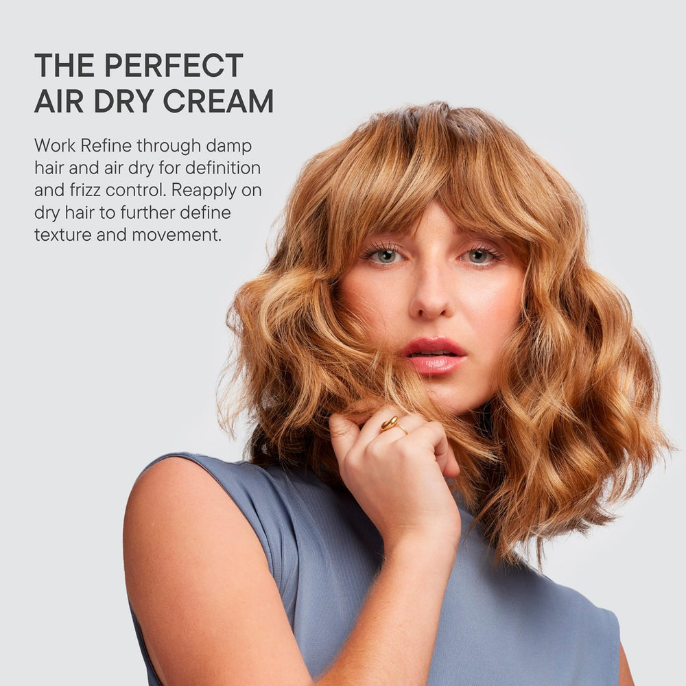 Eufora Refine frizz-control close-up shows tame flyaways with a natural finish.