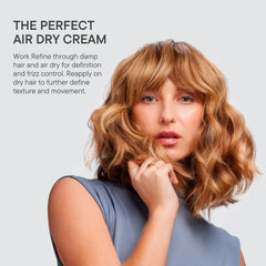 Eufora Refine frizz-control close-up shows tame flyaways with a natural finish.
