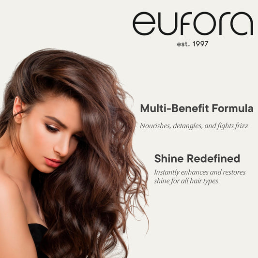 Close-up of applying Eufora Shine Mist Spray IlluminATE for smooth distribution.