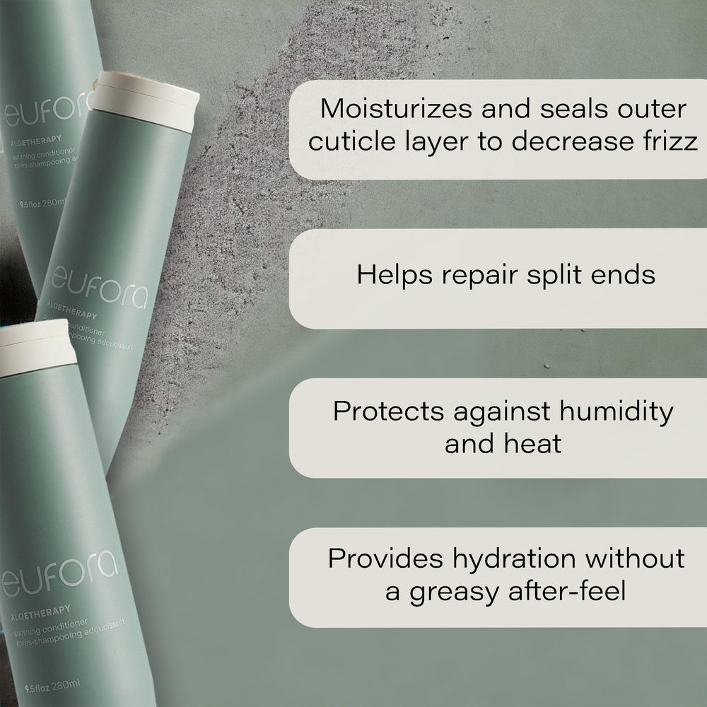Creamy texture of Eufora Soothing Conditioner aids detangling and smoother strands.