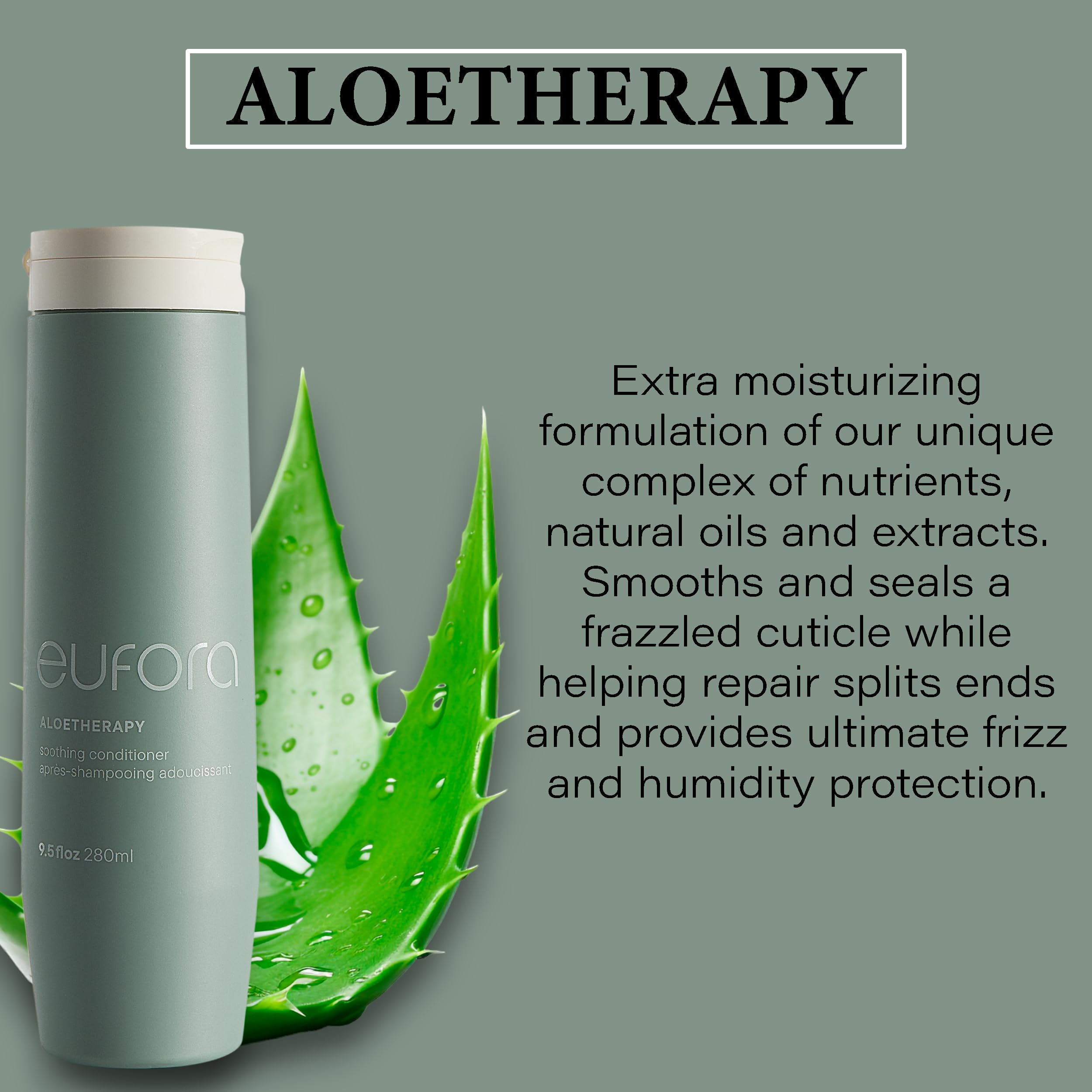 Hair after application shows enhanced manageability and natural shine with Eufora conditioner.