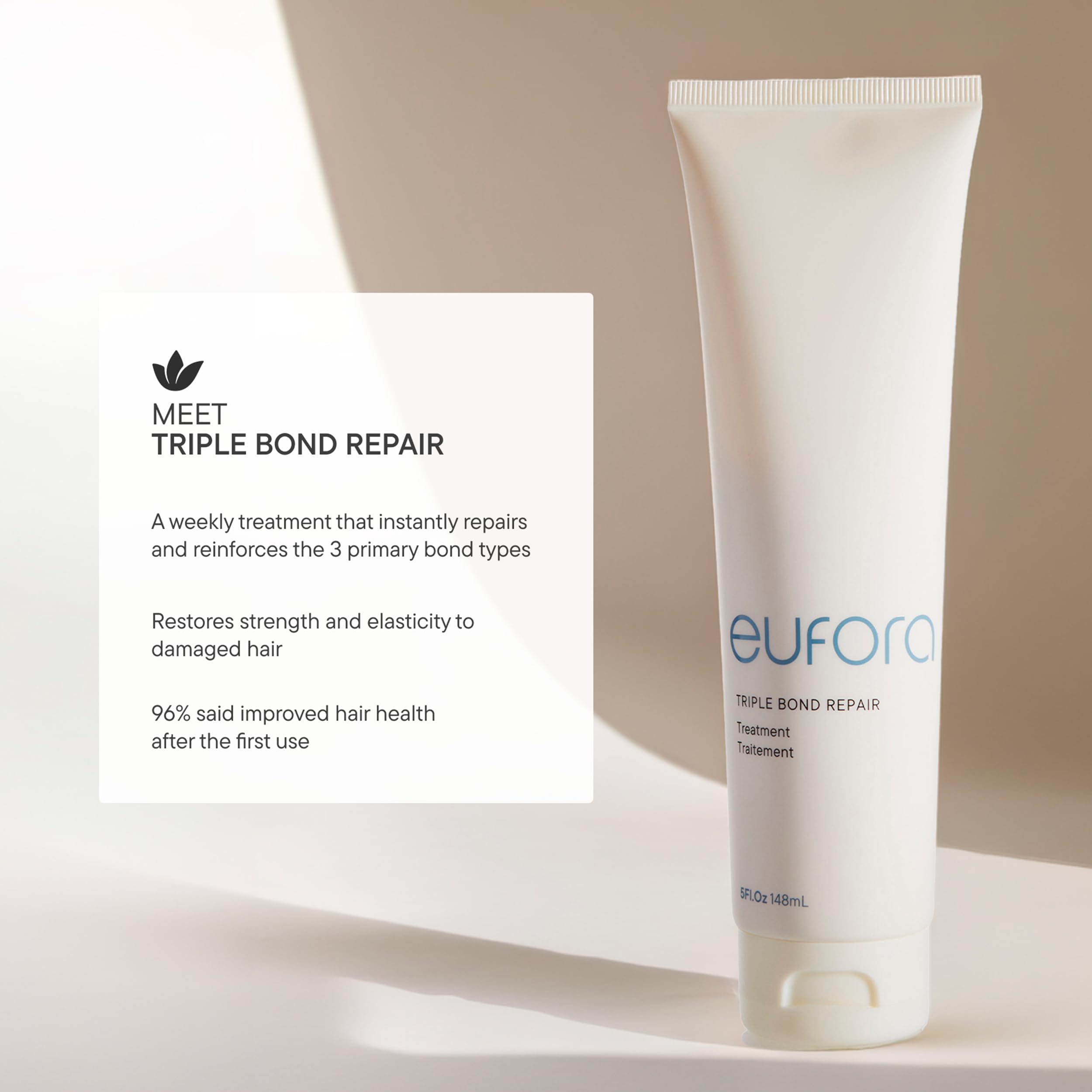 Eufora Triple Bond Repair Treatment application steps image emphasizes mid-lengths and ends.