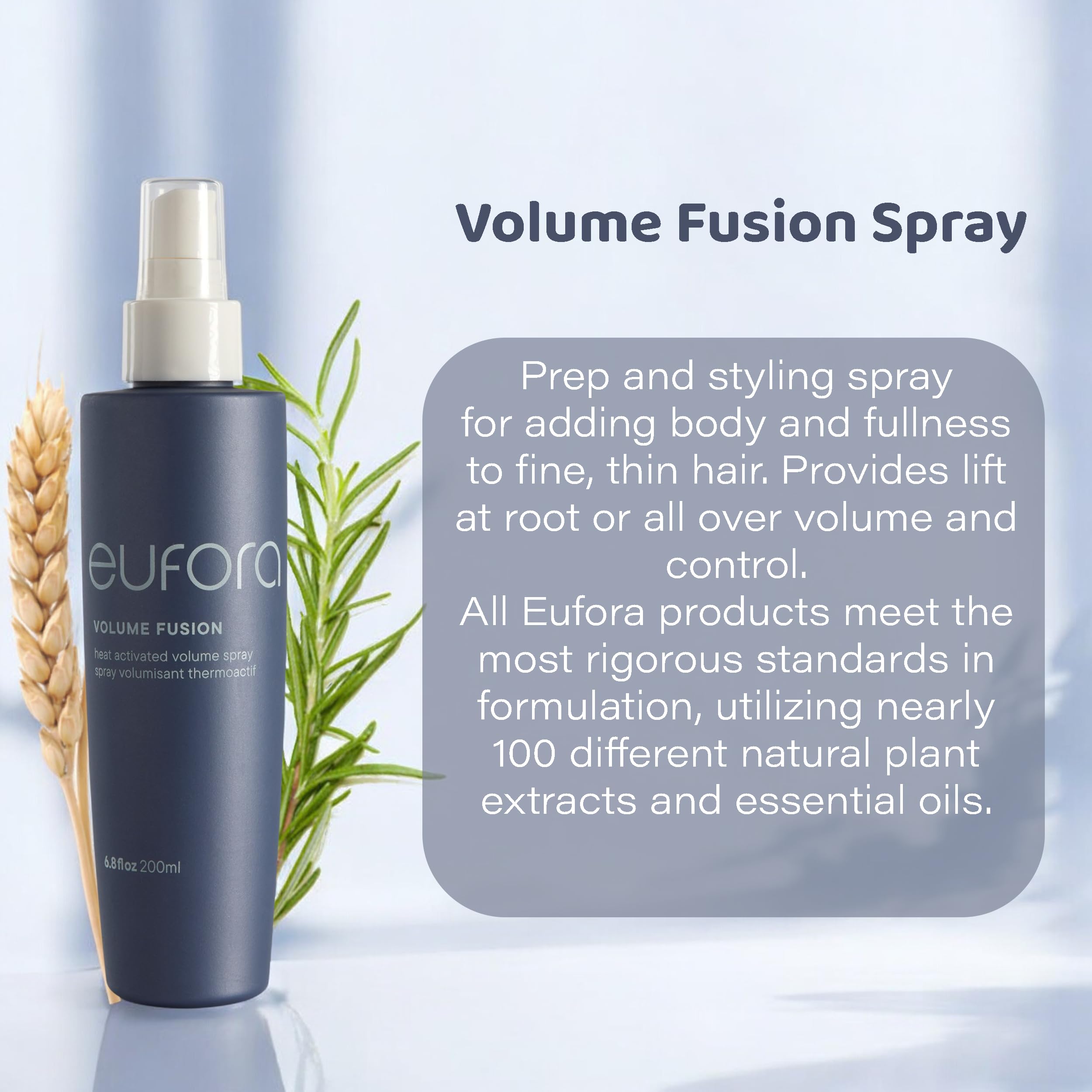 Eufora Volume Fusion towel-dried-ready styling for fast lift during blow-dry.