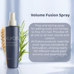 Eufora Volume Fusion towel-dried-ready styling for fast lift during blow-dry.