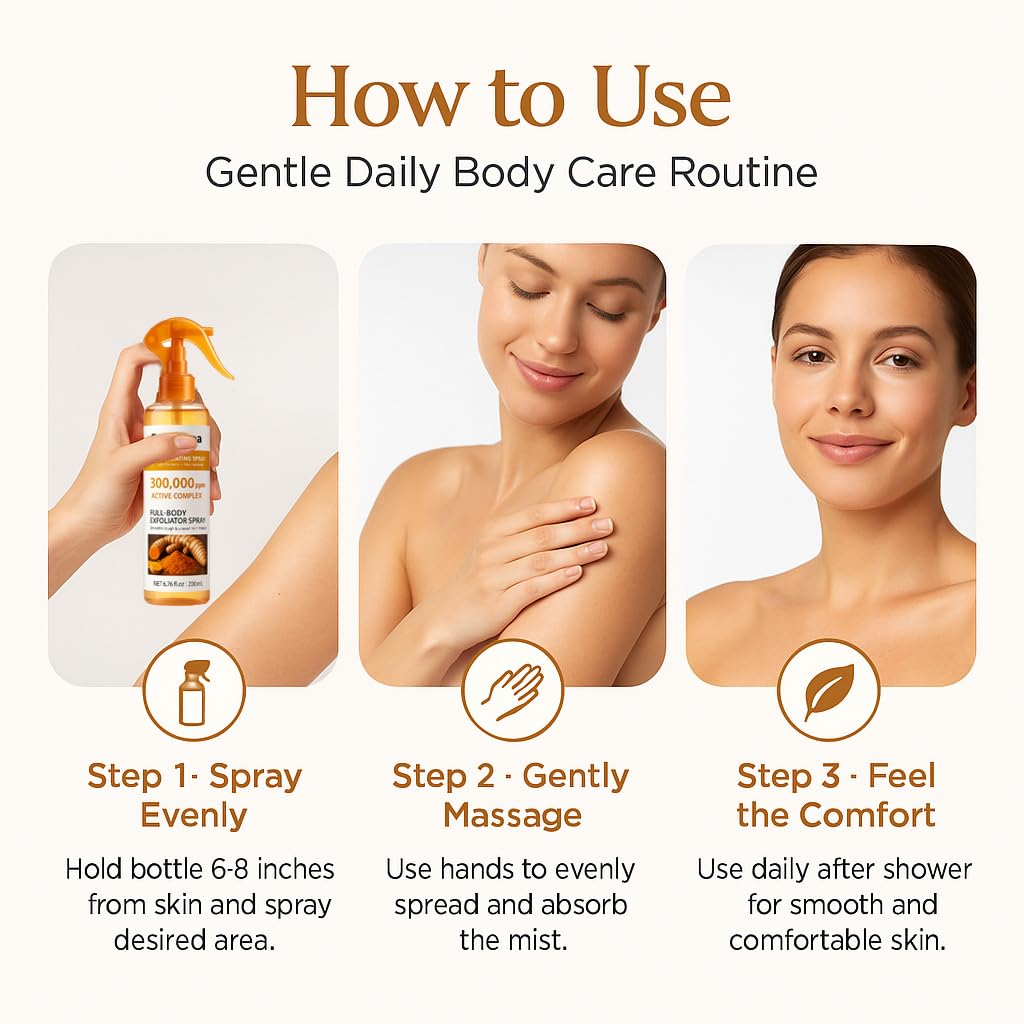 Euralissea Peel Shot Turmeric Mist shown on body and face for daily use.
